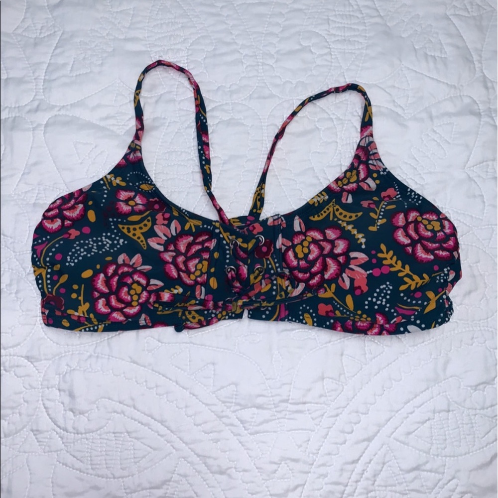 Teal, pink and orange flower print bikini top!